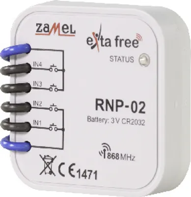 Zdjęcie produktu dla 4-kanałowy nadajnik radiowy do montażu podtynkowego, RNP-02, exta free Zamel