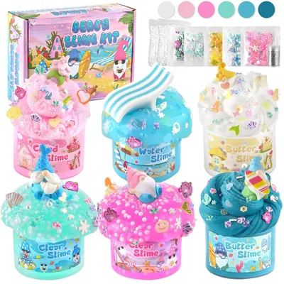 Zdjęcie produktu dla Zestaw "Syrenki i Gnomi" zawierający 6 sztuk slime'u z unikalnymi dodatkami