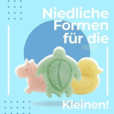 Produktbild von Konjac Badeschwamm, Natürlicher Konjak-Schwamm aus Pflanzenfasern, Shower & Bath Körperreinigung, Body Wash Zubehör, Loofah, 3 Stück: Einhorn, Ente, Seeschildkröte