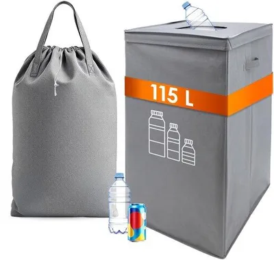 Produktbild von Dailygoods - Flaschensammler, 115 Liter - Abnehmbare Tragetasche - Deckel mit Magnetverschluss - Für 30-45 Flaschen - Platzsparend, zusammenklappbar - Tragegriffe - Müllbehälter