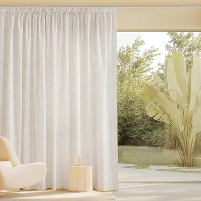 Produktbild von Raumteiler Vorhang Halbtransparent Leinen Gardinen Kräuselband H260 x B300 cm Hellbeige