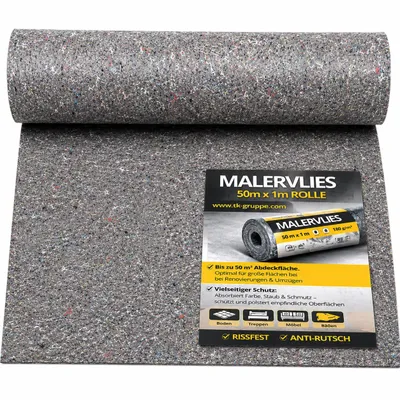 Produktbild von Rutschfestes Abdeckvlies 50m x 1m 180g/m² – Reißfestes Malervlies für Boden- & Möbelschutz – Allzweckvlies für Renovierung, Umzug und Malerarbeiten