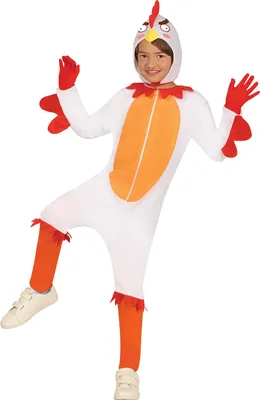 Produktbild von Huhn Kostüm Karneval Fasching Weiß Rot Orange Tier Kapuze Overall Federn Kleines Huhn Spaß Farben Bunt Karnevalsfeier Tierkostüm Kinder, Größe: 128/134 Farbe: Weiß