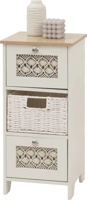 Immagine prodotto di Cassettiera HWC-O75, cassettiera, 3 cassetti cestino in legno melaminico 63x30x30cm ~ bianco-naturale