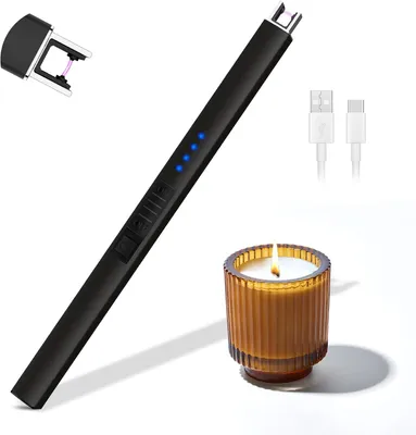 Productafbeelding van Elektrische plasma-aansteker, USB-oplaadbaar, vlamloze aansteker, windbestendig, voor het aansteken van kaarsen of gasfornuis (zwart)
