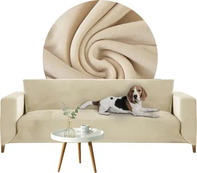 Produktbild von Elastischer Velours-Bezug für Ecksofa 4-Sitzer in Creme – Schonbezug