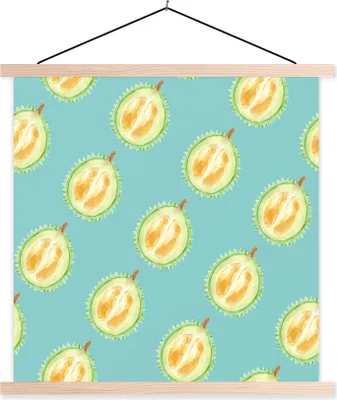 Produktbild von MuchoWow® Textilposter Zitrusfrüchte - Obst - Blau 60x60 cm mit holzfarbenen Rahmen - Wanddekoration