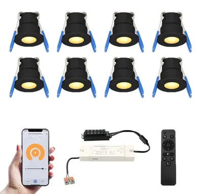 Produktbild von hoftronic 8x Milano Smart LED Mini Einbaustrahler 12V 3W 200lm 2700K IP65 Schwarz