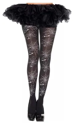 Produktbild von Spinnennetz Strumpfhose Damen – Schwarze Halloween Strumpfhose mit weißen Spinnweben – One Size – Für Kostüm Fans – Halloween Karneval Fasching