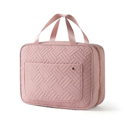 Produktbild von Große wasserdichte doppelschichtige Reise-Make-up Tasche, Kosmetikbeutel, Toilettenartikel Aufbewahrung, Handtasche, für Reisen und Zuhause, Pink.