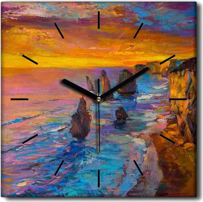 Produktbild von Coloray Uhr auf Leinwand 30x30 cm Wand Uhr Dekoration Wohnzimmer Segeltuch schwarze Hände -Meerseeküste