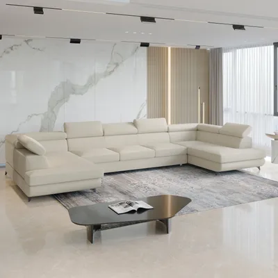 Produktbild von Masseno Ecksofa URMANO mit Schlaffunktion U-Form, Sofa mit Bettkasten, Wohnzimmersofa, Couch, Soffa, Bettsofa, Couchgarnitur- Creme, QUELLE 02