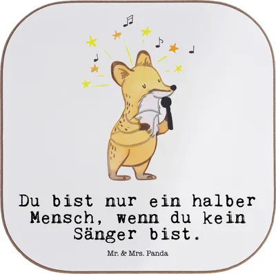 Produktbild von Mr. & Mrs. Panda Untersetzer für Gläser Sänger Herz - Weiß - Geschenk, Tischuntersetzer, unterleger, Glas, Tassenuntersetzer, Coaster