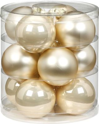 Weihnachtskugeln Glas 8cm, 12 Stück, Farbe:perle - champagner opal / matt