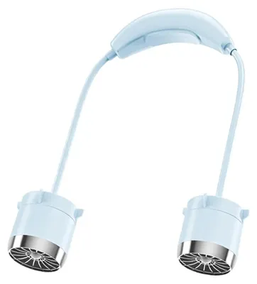 Image de Ventilateur de cou, rechargeable par USB, débit d'air réglable, couleur bleue