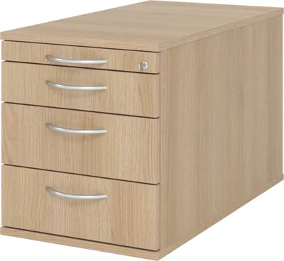 Produktbild von bümö office Rollcontainer - mit 3 Schubladen - Nachbildung: Eiche, Griff: Bogengriff (Metall)