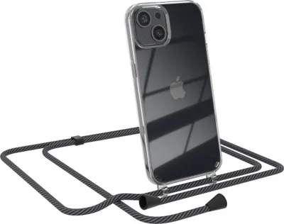Produktbild von EAZY CASE Handykette kompatibel mit Apple iPhone 13, Handyhülle mit Umhängeband, Handykordel, Schutzhülle Clear, Band in Grau