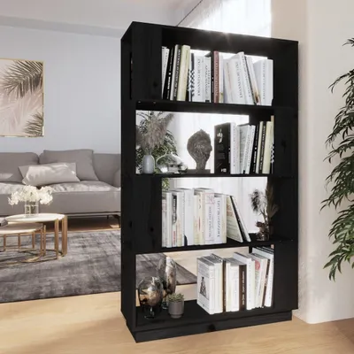 Zdjęcie produktu dla The Living Store regał/przegroda do pokoju czarny 80x25x132 cm lite drewno sosnowe