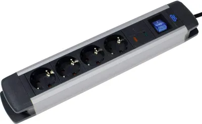 Produktbild von Schwabe 18364, Aluminium-Steckdosenleiste mit 4 Steckdosen, 1,5 m Kabel, Silber/Schwarz