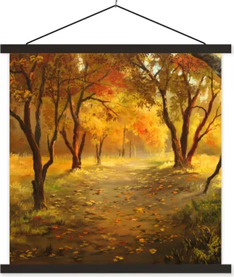 Produktbild von MuchoWow® Textilposter Eine Illustration eines Waldes im Herbst 40x40 cm mit schwarzem Rahmen - Fotos