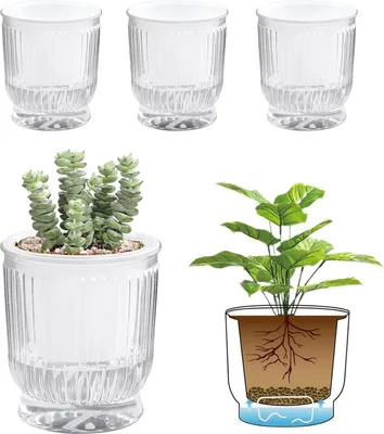 Obrázok produktu pre 4 ks samozavlažovacie kvetináče 10,2 cm pre izbové rastliny, africké kvety, plastové kvetináče pre všetky izbové rastliny, kvety, fialové