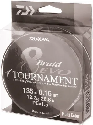 Produktbild von DAIWA TOURNAMENT 8 BRAID EVO, 150m, 0,16mm, 12.2kg / 26,9lbs, mehrfarbig, Rundgeflochtene Schnur, 12780-216
