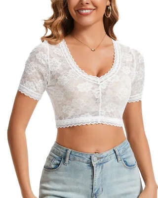 Productafbeelding van Elegante Dames Dirndl Blouse met Korte Mouwen en V-Hals