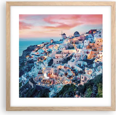 Produktbild von Gerahmtes Poster - Rahmen in heller Eiche - Santorini Griechenland anzeigen - 40x40 cm - Wand Bild - Wanddeko - Wandbilder - Kunstposter - Wandposter - Bilderrahmen - Bilder - P2NAC40x40-4784