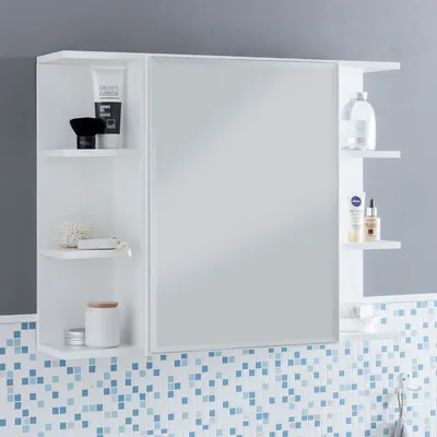 Productafbeelding van Rootz Spiegelkast – Modern design – Spaanplaat – Vrijstaand badkamerrek – Wit – 80 x 64,5 x 20 cm