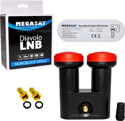 Productafbeelding van LNB, enkelvoudige monoblock, 0,1 dB, Megasat Diavolo, geschikt voor 13° en 19°, Full HD en 3D