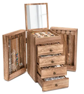 Image de Boîte à bijoux 5 couches avec miroir et tiroirs - Style vintage