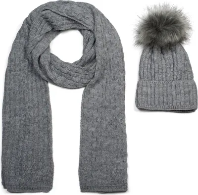 Produktbild von styleBREAKER Uni Strick Schal und Mütze Set mit Flecht Muster, Thermo-Fleece Innenfutter, Winter 01018212