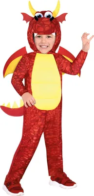 Produktbild von Amscan Kinderkostüm Drache Junior, Polyester, rot/gelb, Größe 3–4 Jahre