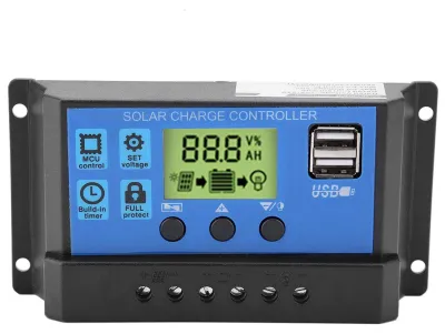 PWM-Solarladeregler 12V/24V, 30A, Dual-USB, LCD-Display