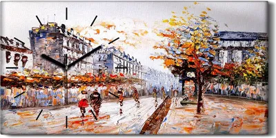 Produktbild von Küchenuhr Bürouhr Leinwand Uhr Quarz 60x30 Stadt Paris Baum Herbst Menschen - schwarze Hände