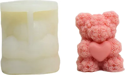 Produktbild von 3D-Rosenbär-Form, Teddybär-Kerzenherstellungsform, flexible Silikon-Gießform für selbstgemachte, handgefertigte Seifen, Kerzen, Epoxidharz, Gips, Basteln