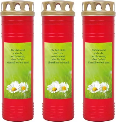 Produktbild von Grabkerze Rot 3er Pack, Brenndauer: 170 Stunden ( je Kerze ), Motiv: Gänseblümchen