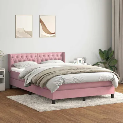 Imagen del producto de Maison Exclusive - Base de cama con somier y colchón, color rosa, 140x210 cm, tapizada en terciopelo