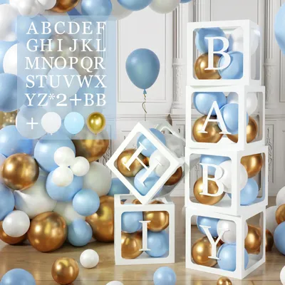 Produktbild von 105 Artikel Babyparty-Dekoration für Jungen – Blaue Boxen und Ballons