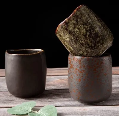 Imagen del producto de Juego de 3 elegantes tazas de cerámica sin asa, ideales para café y té