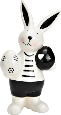 Image de Figurine de décoration Pâques Décoration printanière Lapin en céramique noir blanc 17 cm