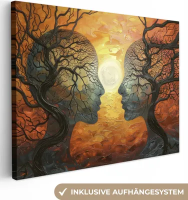 Produktbild von MuchoWow® - Leinwandbilder - Bäume - Gesichter - Sonne - Kunst, Wandbild, Wanddeko Bilder Wohnzimmer, 120x90 cm