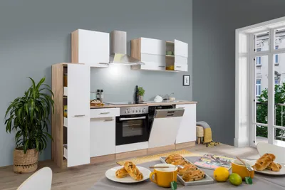 Produktbild von Küche Küchenzeile Küchenblock Einbauküche Eiche Weiß Merle 250 cm Respekta