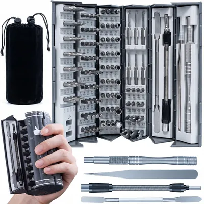 Zdjęcie produktu dla Zestaw śrubokrętów precyzyjnych 128w1 - Torx Torx Security Phillips HEX Y U | Magnetyzer i demagnetyzer U- U+ | Składane etui | Do telefonu laptopa konsoli