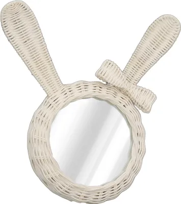 Zdjęcie produktu dla Decorative Mirror White Rabbit Shaped Retro HD Rattan Mirror for Bathroom Bedroom