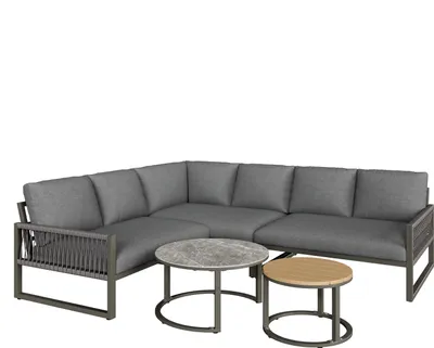 Produktbild von Flieks Gartenlounge-Set 5-tlg., Gartensofa mit 2 Gartentisch, Gartenmöbelset Loungegartenmöbel Balkonmöbel für 6 Personen, Balkonmöbel aus Seil, Grau