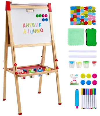 Obrázok produktu pre VEVOR výtvarný stojan pre deti, drevený výtvarný stojan 3 v 1, obojstranný, s magnetickou tabuľou, kriedou a rolkou papiera, nastaviteľná stojaca tabuľa na kreslenie