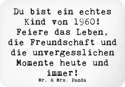 Produktbild von Mr. & Mrs. Panda Kühlschrankmagnet Spruch 1960 Geburtstag Kind - Weiß - Geschenk, Freundschaft, zettelhalter, Pinnwandmagnet, Rückblick, Alter, Feiere das Leben, von