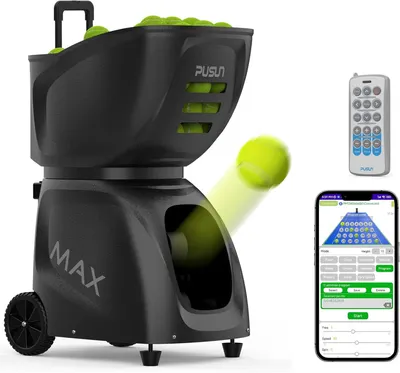 Produktbild von PUSUN PT-MAX C: Profi Tennisballmaschine mit Apple Watch App. 28 Landepunkte, 26 Modi & Smart Trainer für alle Niveaus. Laufzeit: 5-7 Std.