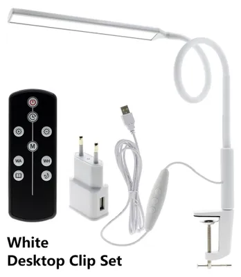Zdjęcie produktu dla Lampa biurkowa, zasilana przez USB, z regulacją jasności, biała lampa z pilotem